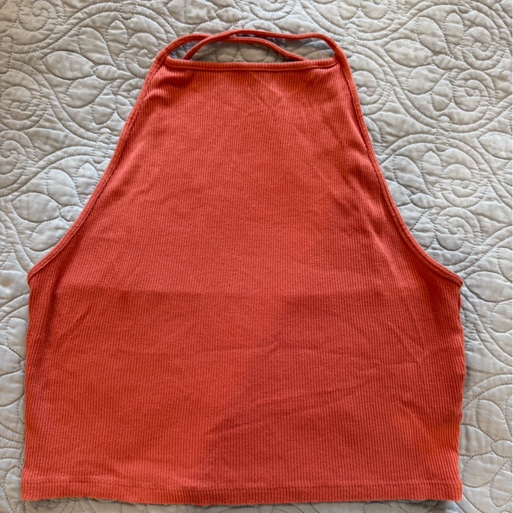 American Eagle Outfitters Coral Ribbed Halter Top